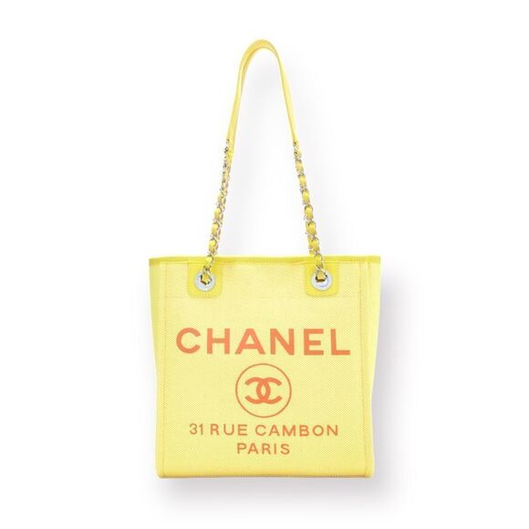 Chanel Deauville Bag Yellow & Orange Canvas Tote - Picture 1 of 15